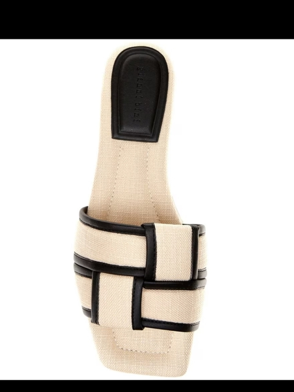 Beige Canvas Slide Sandal with Black Trim